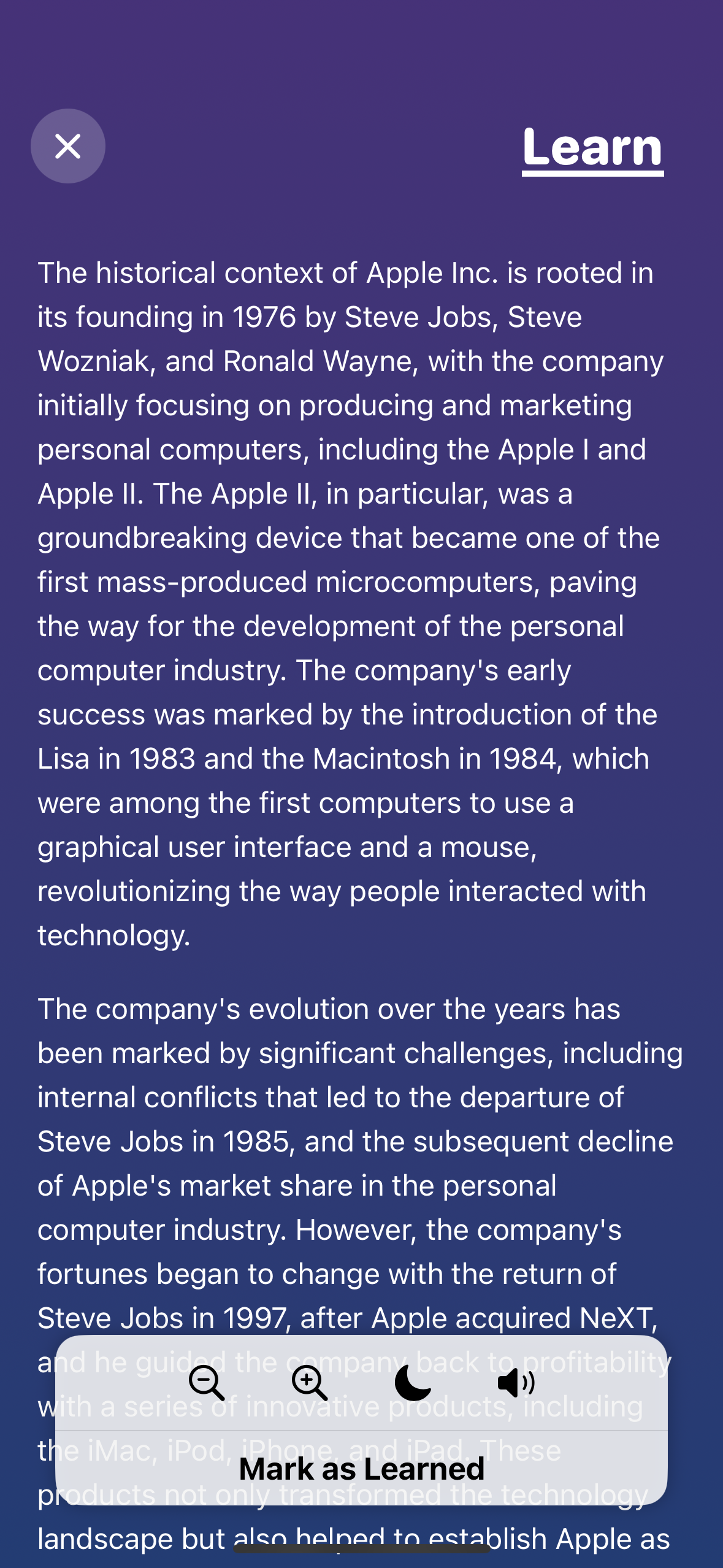 Learn Interface Screenshot