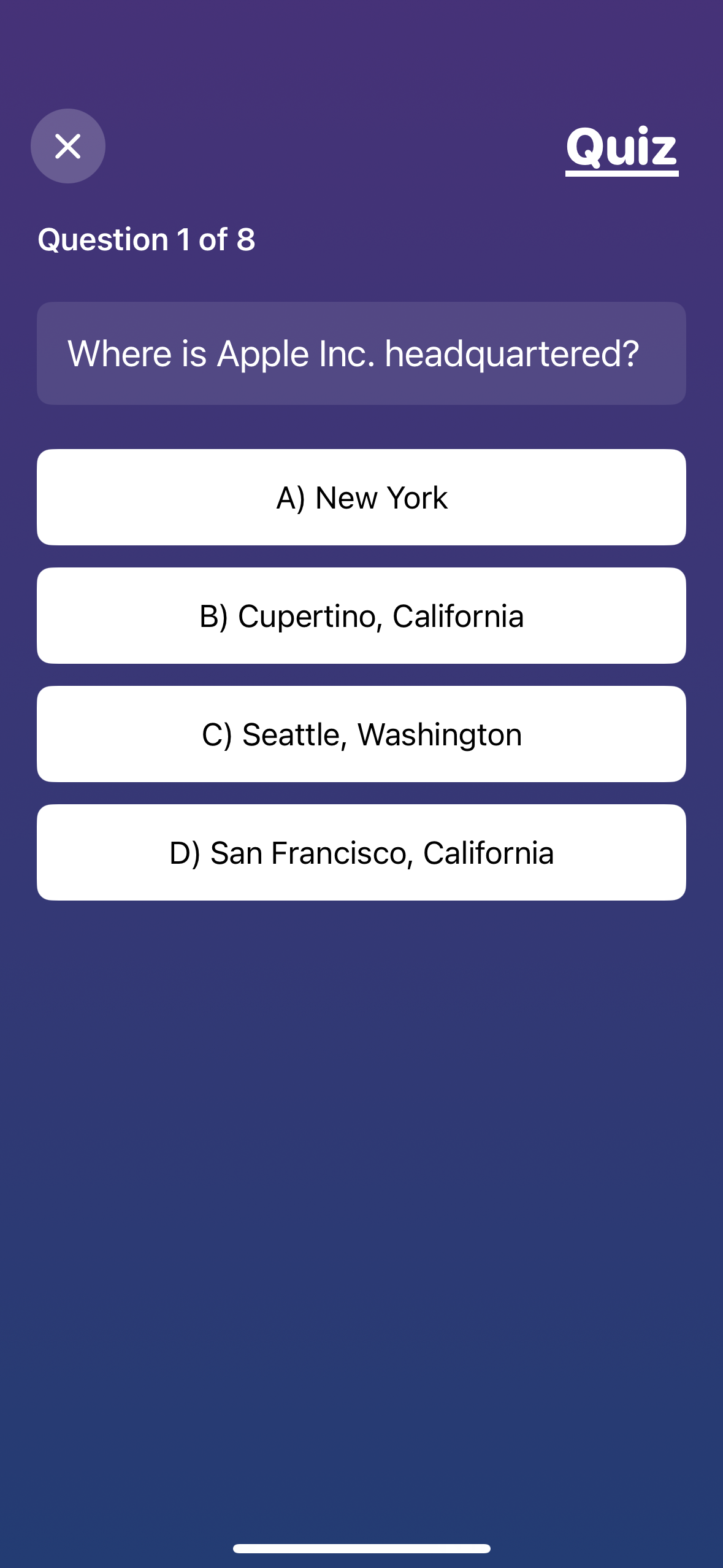 Quiz Interface Screenshot
